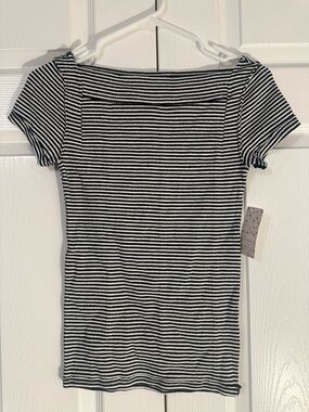We The Free Black & White Striped Square-Neck Short Sleeve Tee